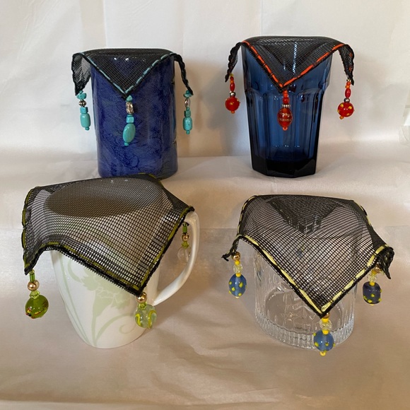 Hand made beaded beverage veils set of 4 - Picture 2 of 12